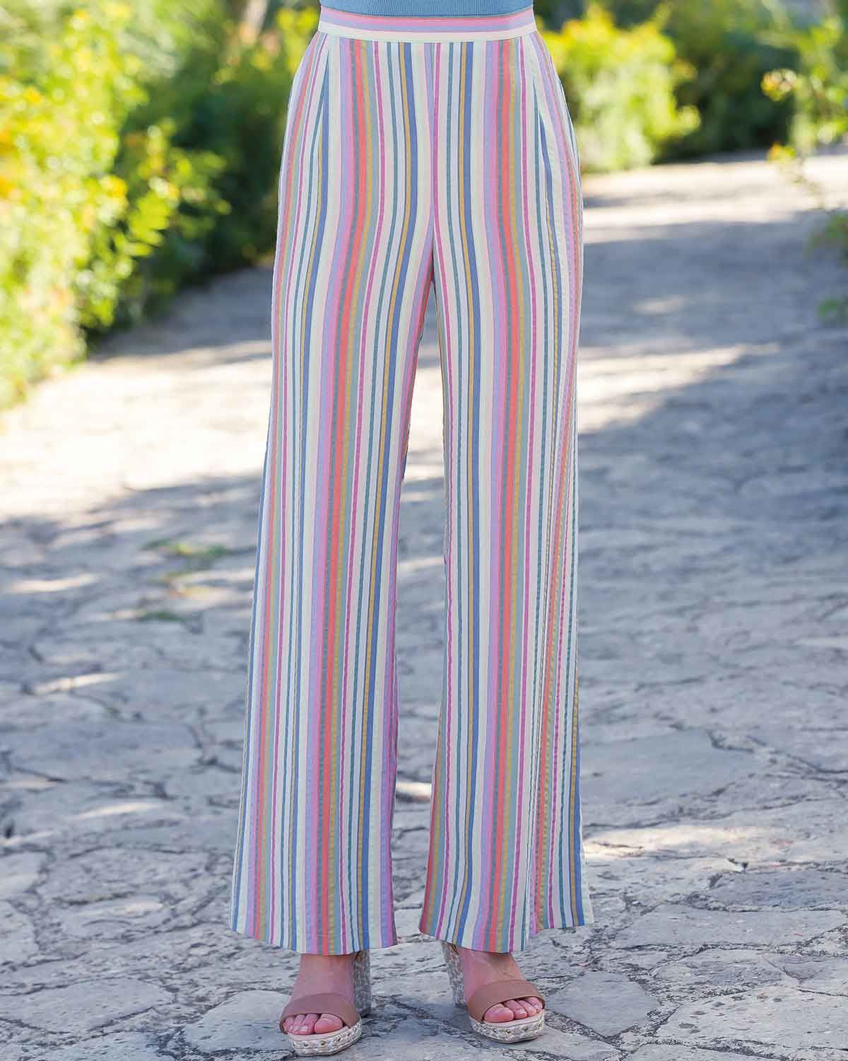 Lulu Pure Tencel Pull On Elasticated Striped Trousers